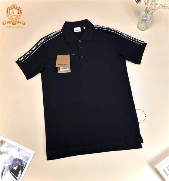 Polo Burberry đen vạt chữ vai