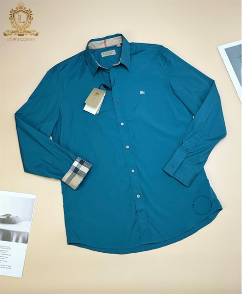 Sơ mi Burberry dài tay xanh teal check cổ