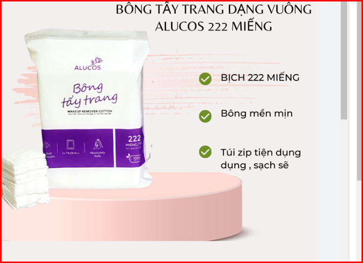 BÔNG TẨY TRANG ALUCOS 222 MIẾNG