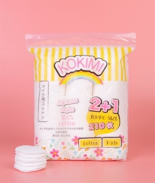 (Kokimi túi 210m) BÔNG TẨY TRANG KOKIMI COTTON PADS 210 MIẾNG (Vàng) - NHẬT