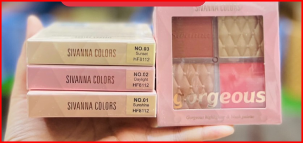 (HF8112) Phấn má hồng + bắt sáng Sivanna 4 ô