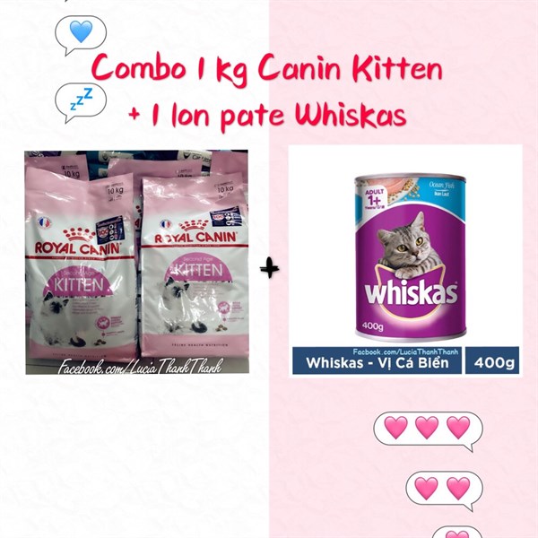 Combo 1 kg hạt Royal Canin Kitten chiết + 1 lon pate Whiskas cá thu