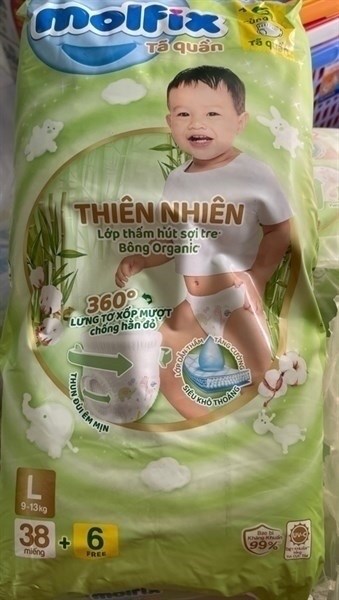 TÃ QUẦN MOLFIX THIÊN NHIÊN LỚP THẤM HÚT SỢI TRE BÔNG ORGANIC L38