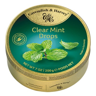 Kẹo Đức Cavendish & Harvey Clear Mint Drops Hộp Thiếc Vàng 200gr