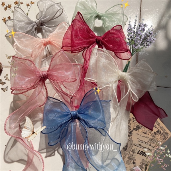 Kẹp tóc xước nơ voan ruy băng