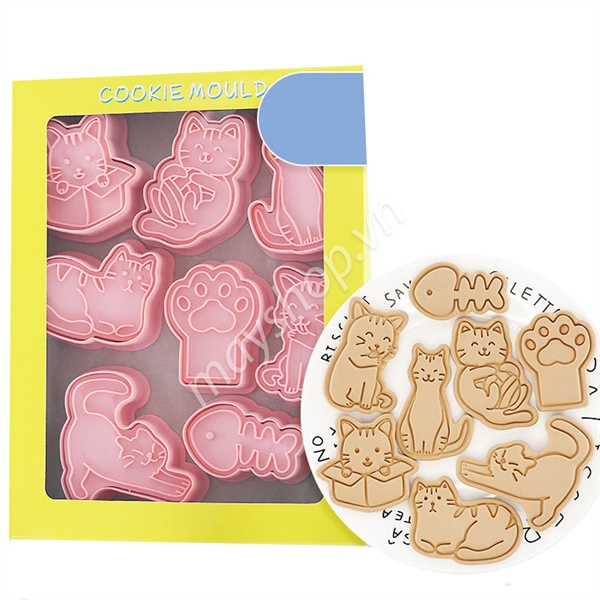 Bộ 8 cutter nhựa tạo hình bánh quy Mèo dễ thương