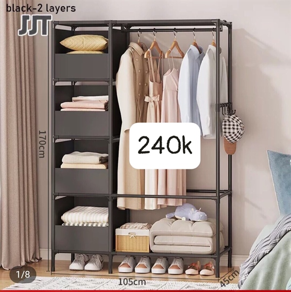 Kệ treo quần áo 2 buồng 6 ngăn khung kim loại giá treo quần áo bằng kim loại hiện đại