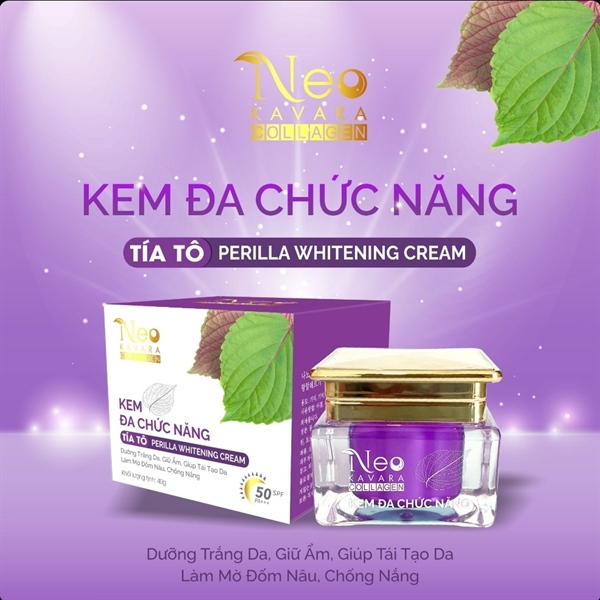 Kem Neo Kavara Collagen đa chức năng tía tô dưỡng trắng da, giữ ẩm, giúp tái tạo da, làm mờ đốm nâu, chống nắng 40g