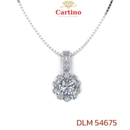 Dây chuyền Bạc xi kim, Mặt Halo tròn sang trọng