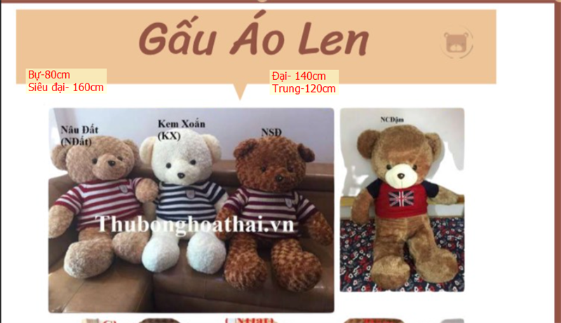 Hoa Thái- GB gấu áo len đại nâu xoắn đậm 140cm