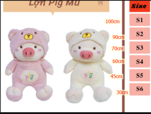 Hoa Thái- GB lợn pig mũ số 4 hồng, kem 60cm