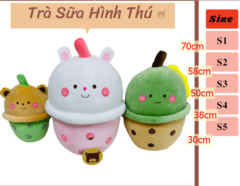 Hoa Thái- Gấu bông trà sữa hình thú số 5 gấu, thỏ, khủng long 30cm