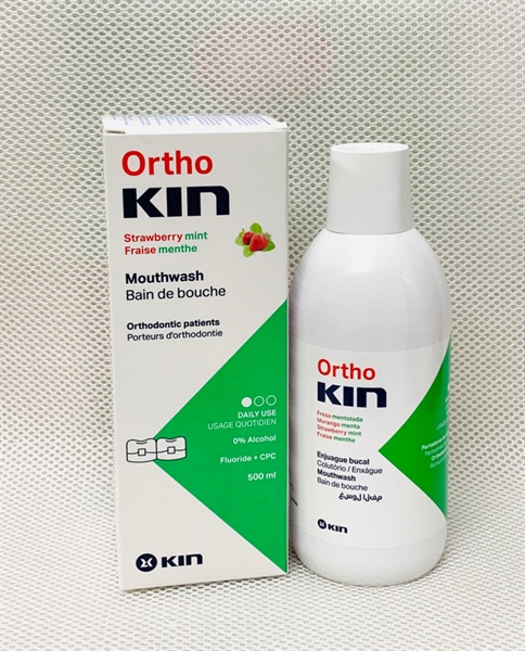 ORTHO KIN MOUTHWASH Nước súc miệng vị dâu tây bạc hà thơm mát cho răng niềng
