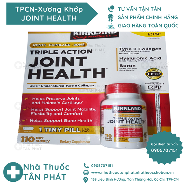 Thuốc xương khớp Joint Health KIRKLAND chai 110 viên, Collagen Type 2, Hyaluronic Acid, Boron, bổ sung dưỡng chất cho xương khớp - hàng Mĩ xách tay