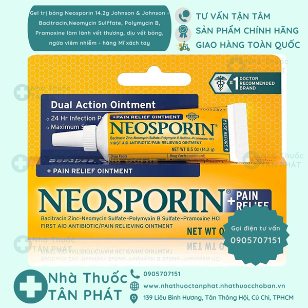 Gel trị bỏng Neosporin 14.2g Johnson & Johnson - Bacitracin,Neomycin Sulffate, Polymycin B, Pramoxine làm lành vết thương, dịu vết bỏng, ngừa viêm nhiễm - hàng Mĩ xách tay