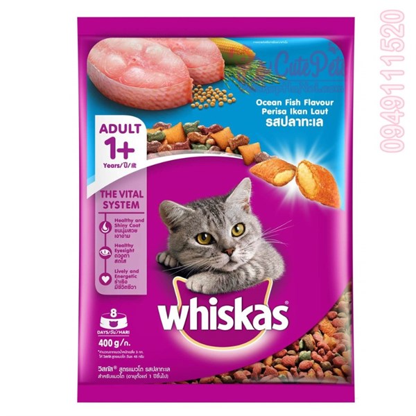HẠT WHISKAS 1+ VỊ CÁ BIỂN 400G.