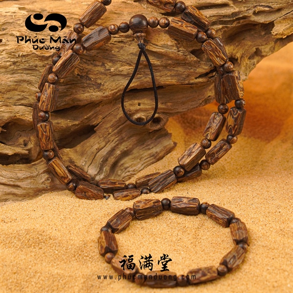 Bộ Vòng Tay & Vòng Cổ Trầm Hương Sánh Chìm Hạt Tự Nhiên