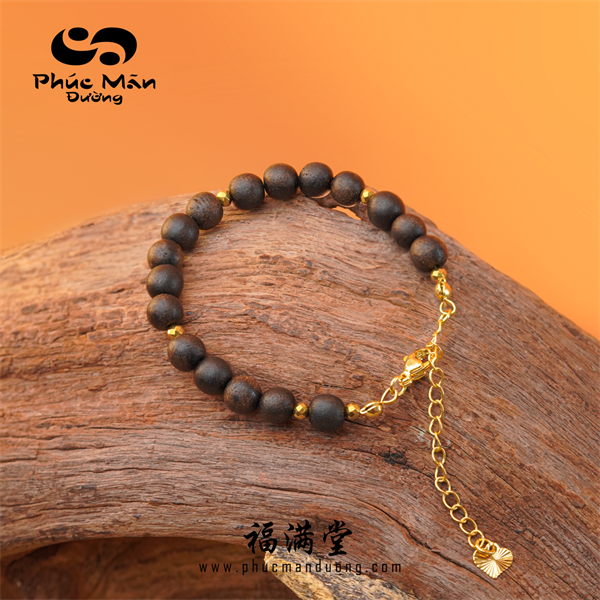 Lắc Tay Trầm Rục Philip Phối Vàng 14K Và Đá Hematite