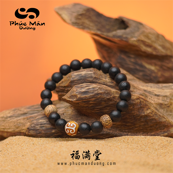 Vòng Tay Trầm Tốc Đen Phối Bồ Đề Tinh Nguyệt & Dzi Tây Tạng