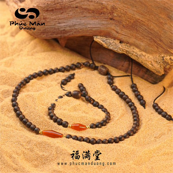 Bộ Vòng Tay & Vòng Cổ Trầm Philip Phối Mã Não Đỏ