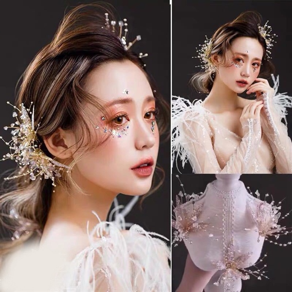 Bộ ba cài tóc cô dâu hạt tấm đính pha lê 2024 trắng Giangpkc