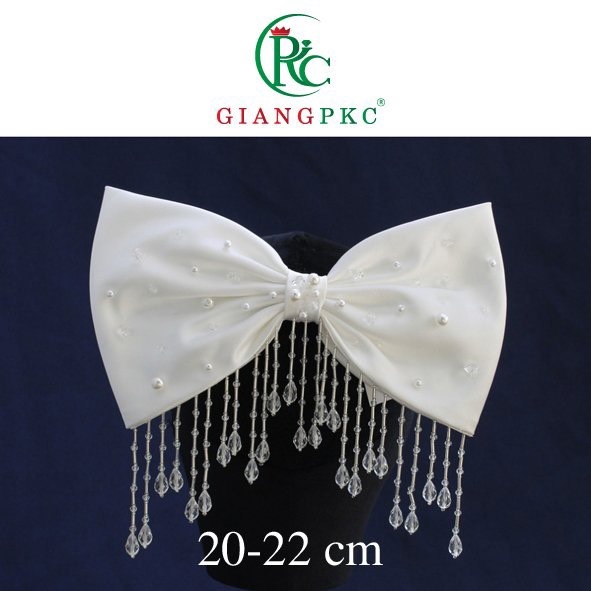 Nơ cài tóc kết hạt trai pha lê dây thả có sẵn kẹp cài mới t10-2022 Giangpkc - trắng