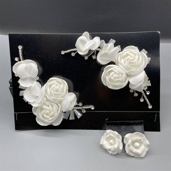 Cài tóc cô dâu hoa trắng kèm bông tai cùng bộ