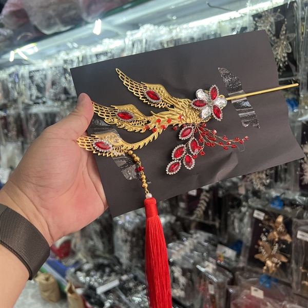 Trâm cài tóc phượng hoàng đá đỏ t12-2022