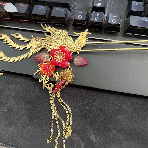 Trâm cài tóc cô dâu Phượng hoa đỏ