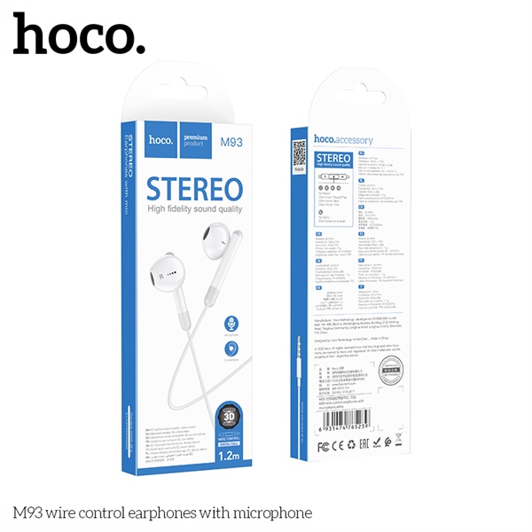 Tai Nghe HOCO M93 Chân Jack 3.5mm Kèm Mic Trắng