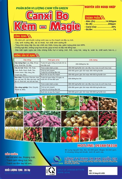 Phân bón vi lượng Chim Yến GREEN (CANXI BO) nhãn xanh