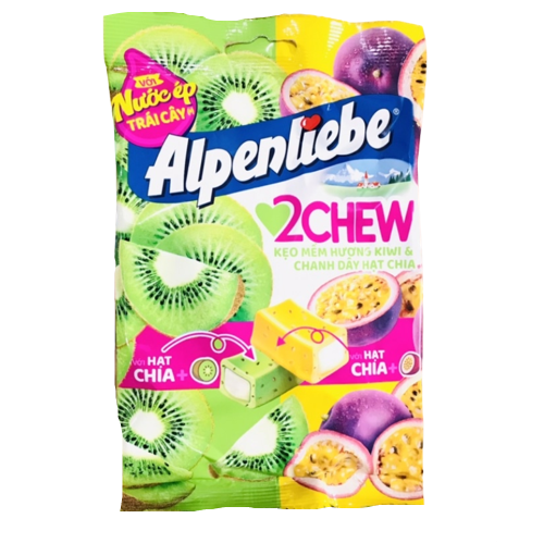 Alpenliebe Kẹo Mềm Hương Kiwi & Chanh Dây Hạt Chia 87.5g Passion Fruit & Kiwi Flavored Soft Candy