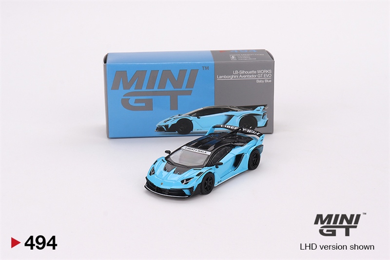 Mini GT MGT00494 Box Version Lamborghini LB-Silhouette WORKS Aventador GT EVO – Baby Blue