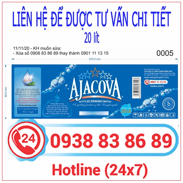 Nhãn bình nước suối 20L