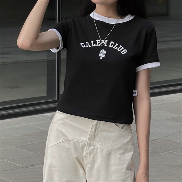 BABY TEE CALEM THÊU CHỮ - ĐEN - S