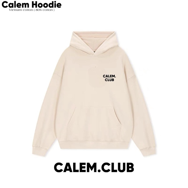 HOODIE CALEM CHỮ BASIC - KEM - M