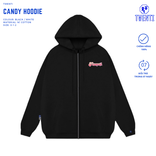 HOODIE ZIP CANDY TWENTI - ĐEN - 1