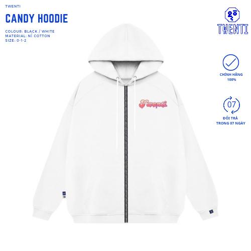 HOODIE ZIP CANDY TWENTI - TRẮNG - 1