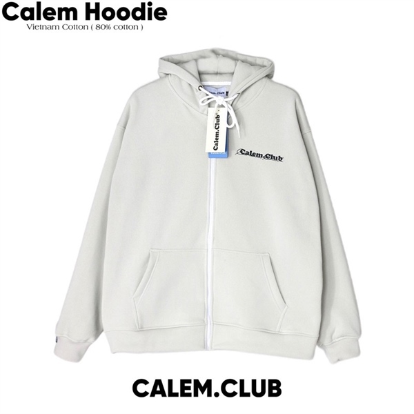 HOODIE ZIP CALEM - XÁM TRẮNG - M
