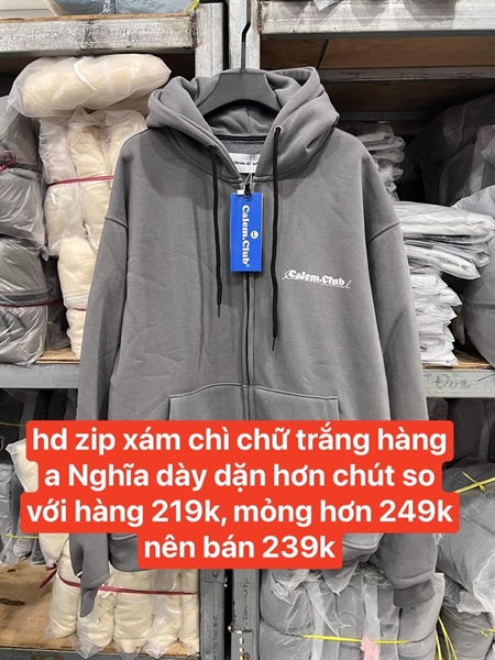 HOODIE ZIP CALEM - XÁM CHÌ CHỮ TRẮNG - M