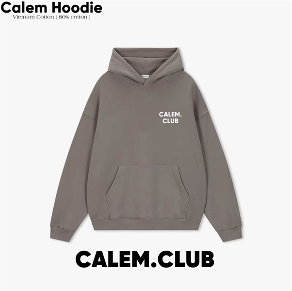 HOODIE CALEM CHỮ BASIC - NÂU XÁM - M