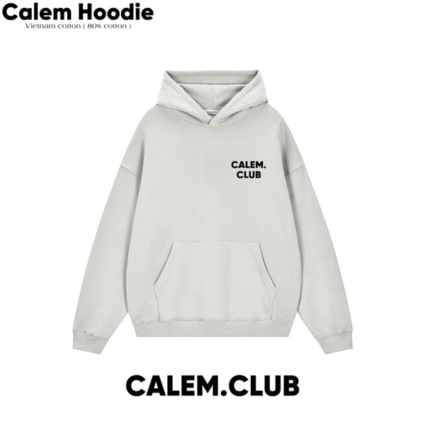 HOODIE CALEM CHỮ BASIC - XÁM TRẮNG - M