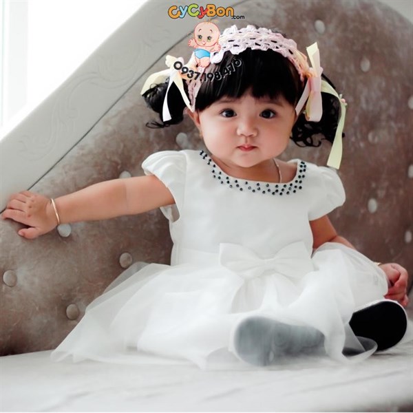Băng Đô Tóc Giả Nơ Vàng Kèm Tóc Mái