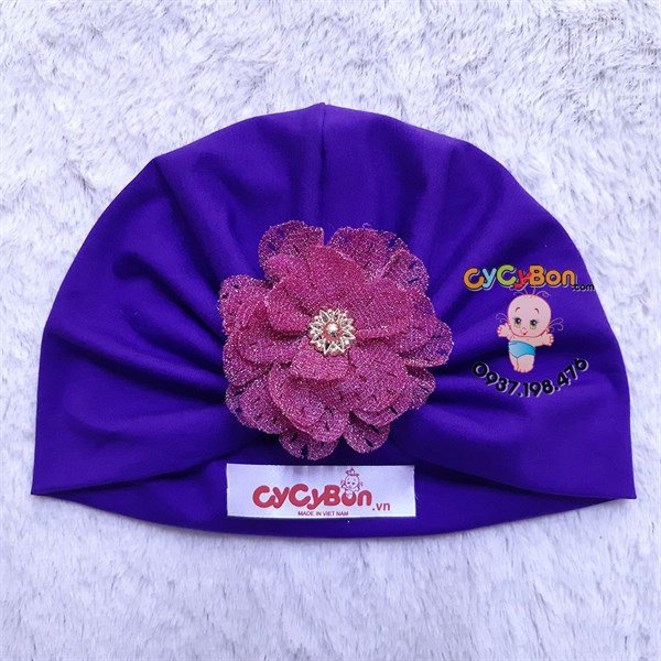 Nón Turban Cho Bé Bông Màu Hồng Đậm Kim Tuyến - Tím