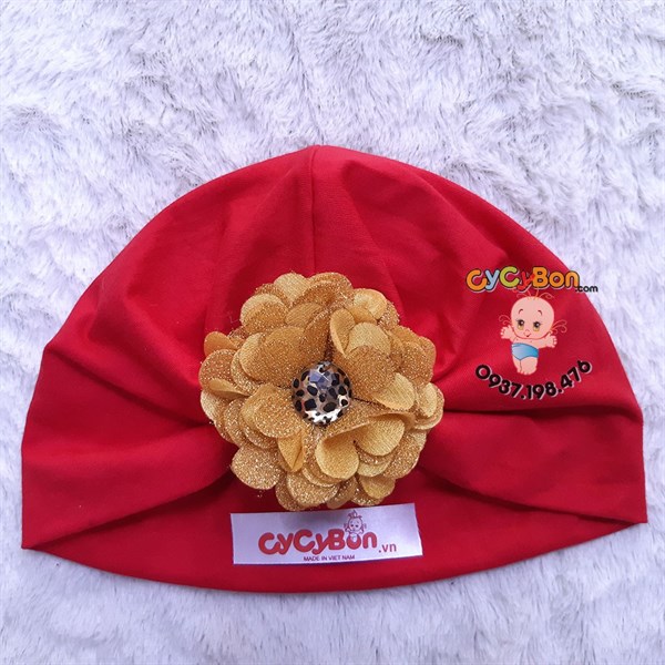 Nón Turban Cho Bé Bông Vàng Đá Mắt Hổ - Đỏ