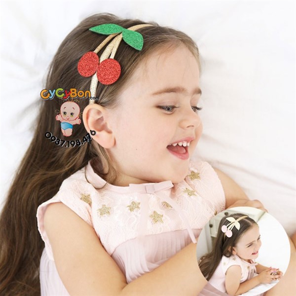 Cài Tóc Cho Bé Gái Họa Tiết Trái Cherry Phủ Kim Tuyến