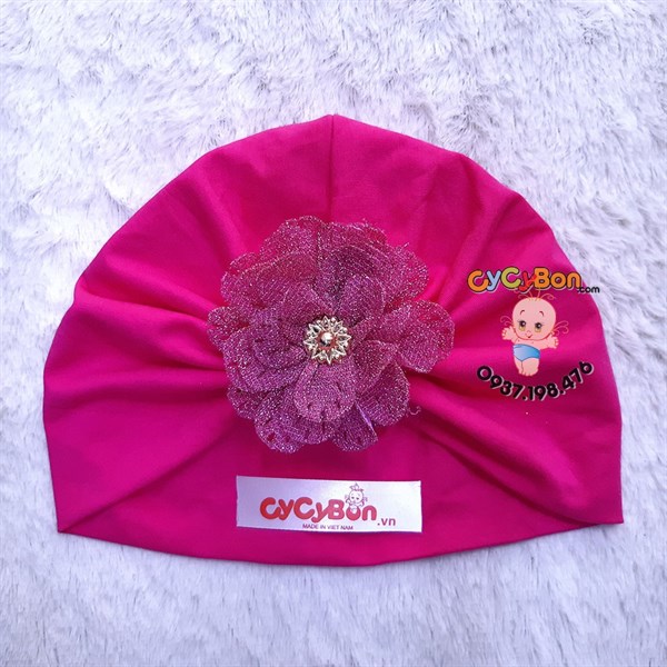 Nón Turban Cho Bé Bông Màu Hồng Đậm Kim Tuyến - Hồng Đậm