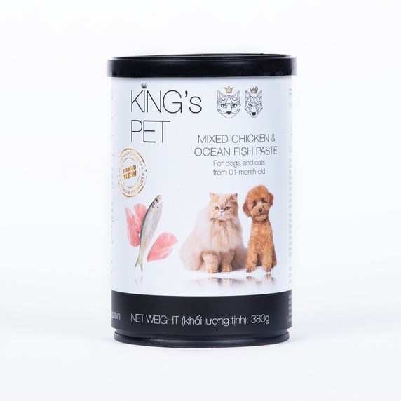 Pate lon King's Pet cho chó & mèo vị Gà + Cá biển 380g
