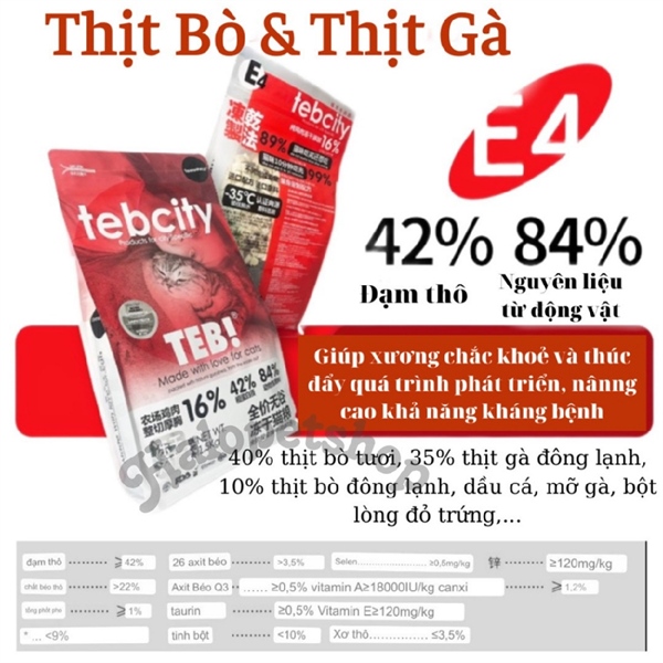 Hạt Teb City mix Topping cho mèo vị Bò & Gà