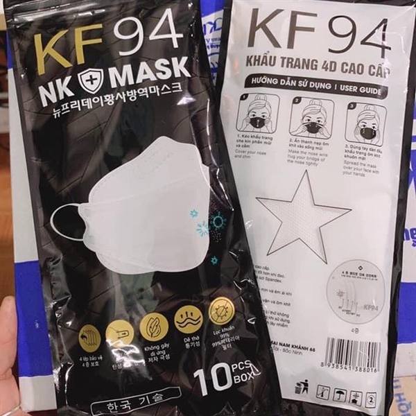 Khẩu trang 4D KF94 màu đen/Túi 10cái